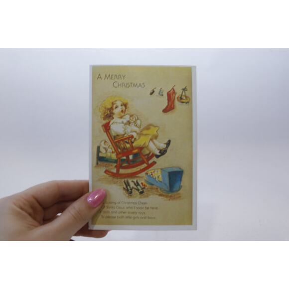 Merry Christmas, Girl Sitting in a Rocking Chair, Small Poem, Rare Postcard, - Picture 1 of 2